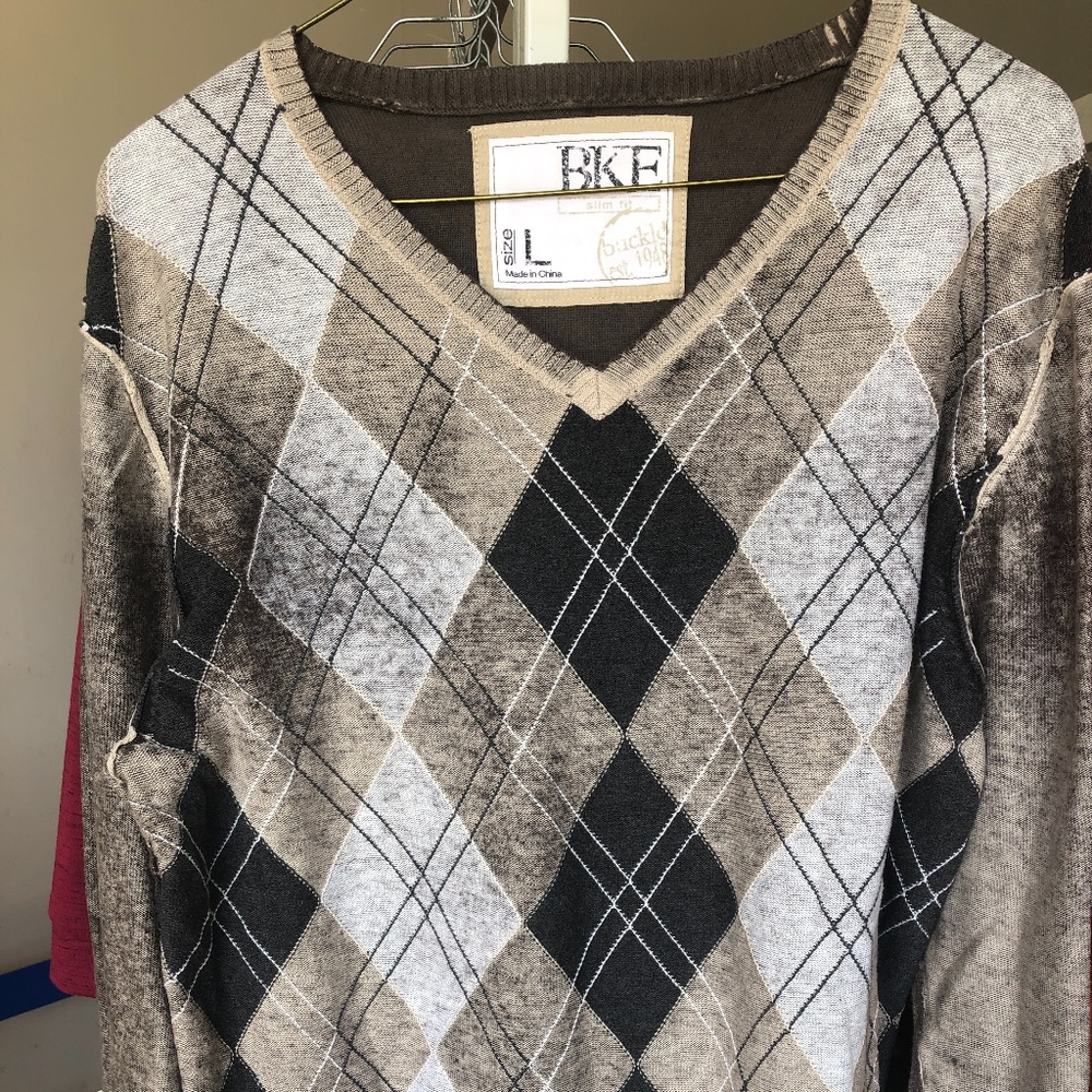Buckle (BKE) Long Sleeve Argyle Sweater V-neck